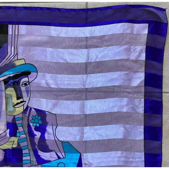 Vintage Cubism Cubist Purple Art Scarf Picasso? Face Print Abstract 40" Square - Picture 6 of 9